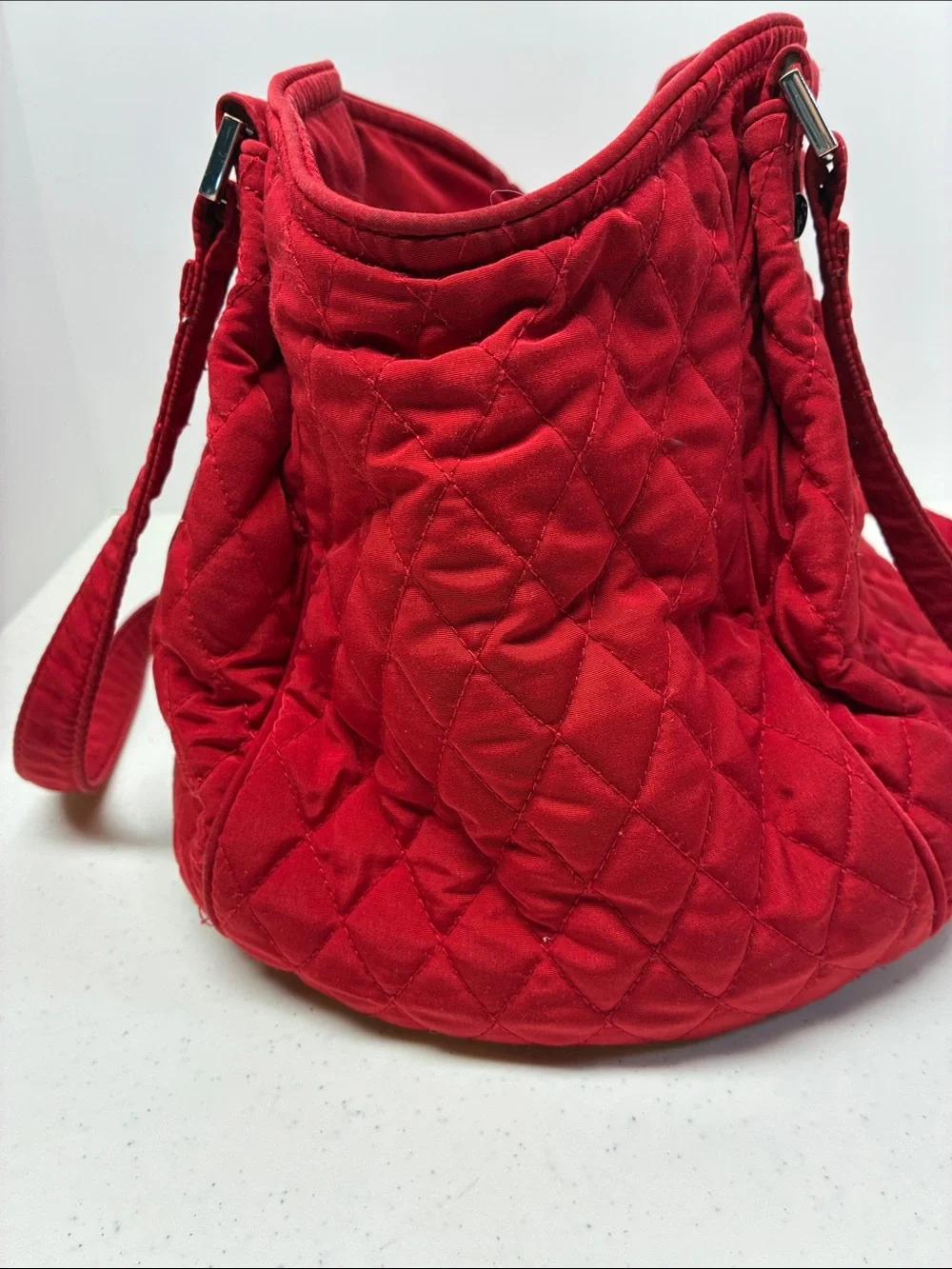 Vera Bradley Crimson Red Quilted Tote Bag Large Zip Top Shoulder Purse